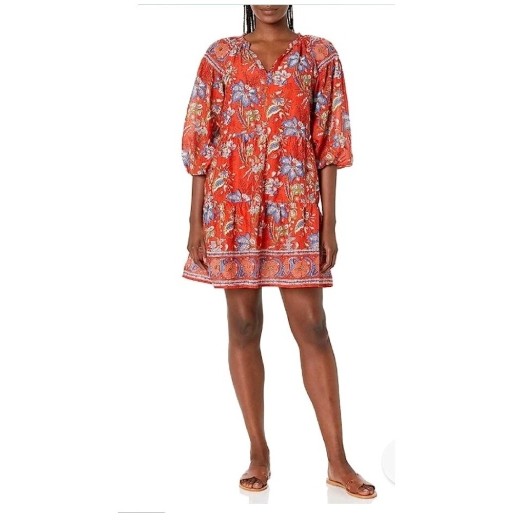 VELVET By Graham & Spencer Lilah Printed Boho Dress In Rouge Size Medium